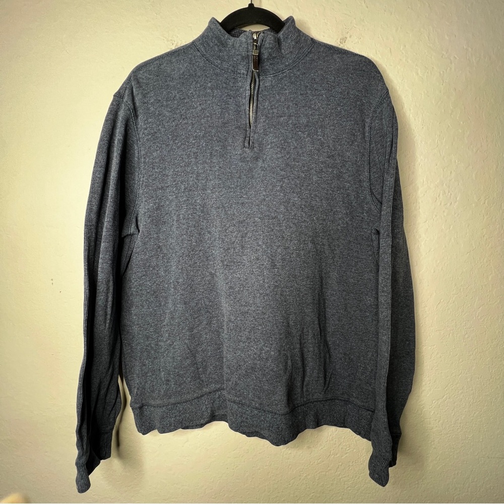 Tasso Elba Mens Quarter Zip Large Heathered Blue Cotton